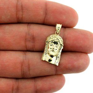 10K Yellow Gold Jesus Head Face Pendant